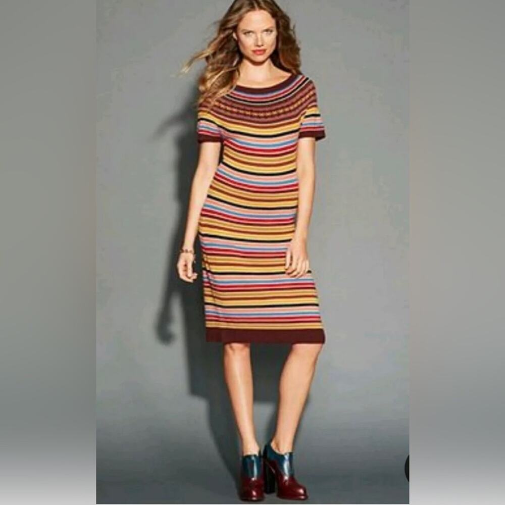 Tommy Hilfiger Fair Isle Alpaca Wool Blend Striped Short Sleeve Sweater Dress XL